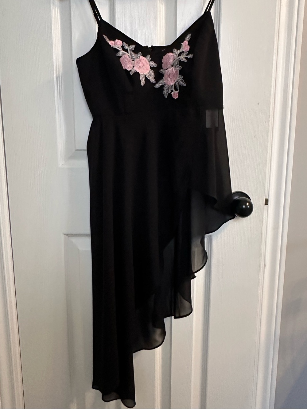 Guess by Marciano Black Cami Top with Pink and Silver Floral Embroidery